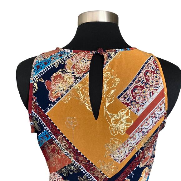 Laundry Shelli Segal Multicolor Gold Hankerchief Hem Midi Dress Sz 10 Boho Y2K - Picture 4 of 10